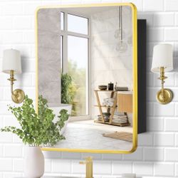 Gold Metal Framed Bathroom Medicine Cabinet