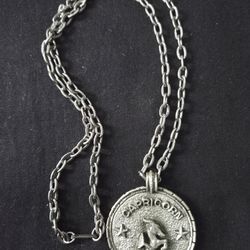 Vtg Emmons SilverTone Capricon Pendant Reversable  22"Necklace Patent (contact info removed)