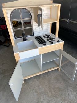 Hearth & Hand Wooden Play Kitchen Set + Fridge & Cart - Magnolia Target