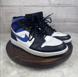 Nike Air Jordan Retro 1 Mid Shoes Racer Blue 554724-140 Men's Sz 9.5 White Black