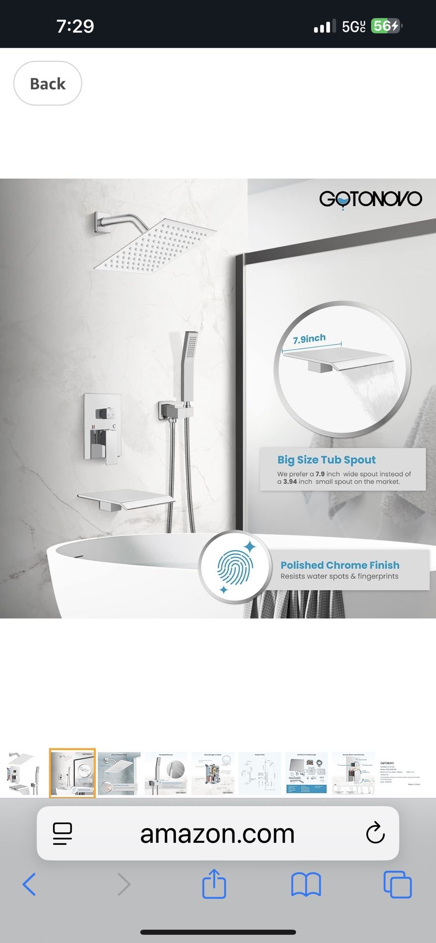 gotonovo Rain Shower Faucet System Set Rainfall Shower Head with Handheld Sprayer Waterfall Tub Spout Wall Mounted Mixer Combo Rough-in Valve and Trim