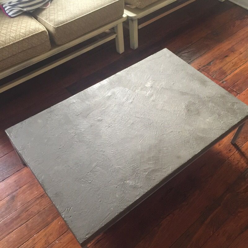 Cement coffee table metal silver legs short style