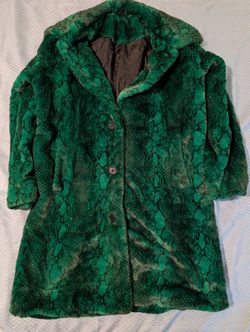 FUNG LAN Women’s Green/Black Snake Print Coat M Button Collared