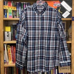 VAN HEUSEN-men’s blue/purple plaid ‘CLASSIC FIT’ long sleeve dress shirt