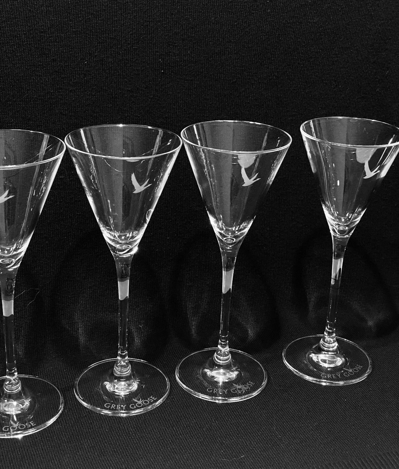 Grey Goose Etched Logo Crystal Martini Glasses Set of 4