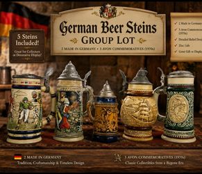 Vintage Beer Stein Collection – 5 Piece Group Lot