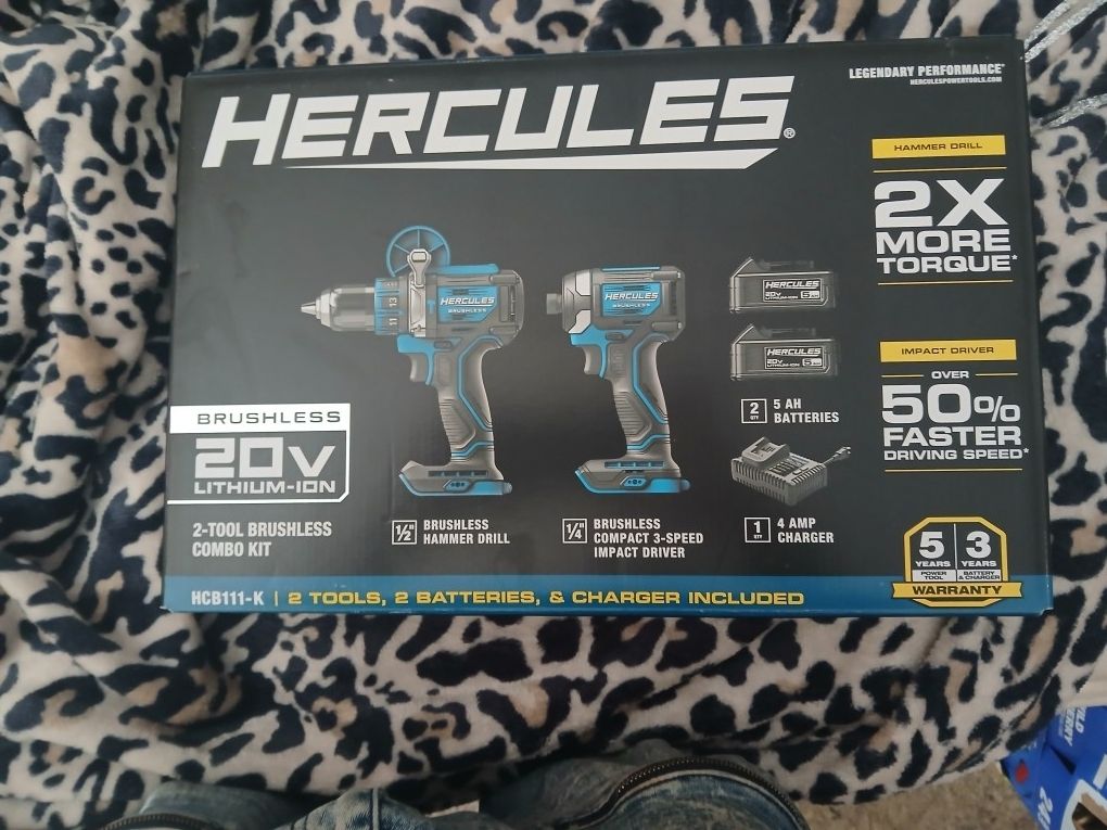 HERCULES 20V Brushless Cordless Hammer Drill and Impact Driver 2-Tool Combo Kit with (2) 5 Ah Batteries and Charger
