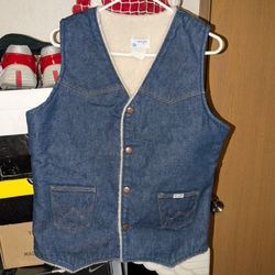 VINTAGE WRANGLER NO FAULT SHERPA DENIM VEST JACKET Size Xl