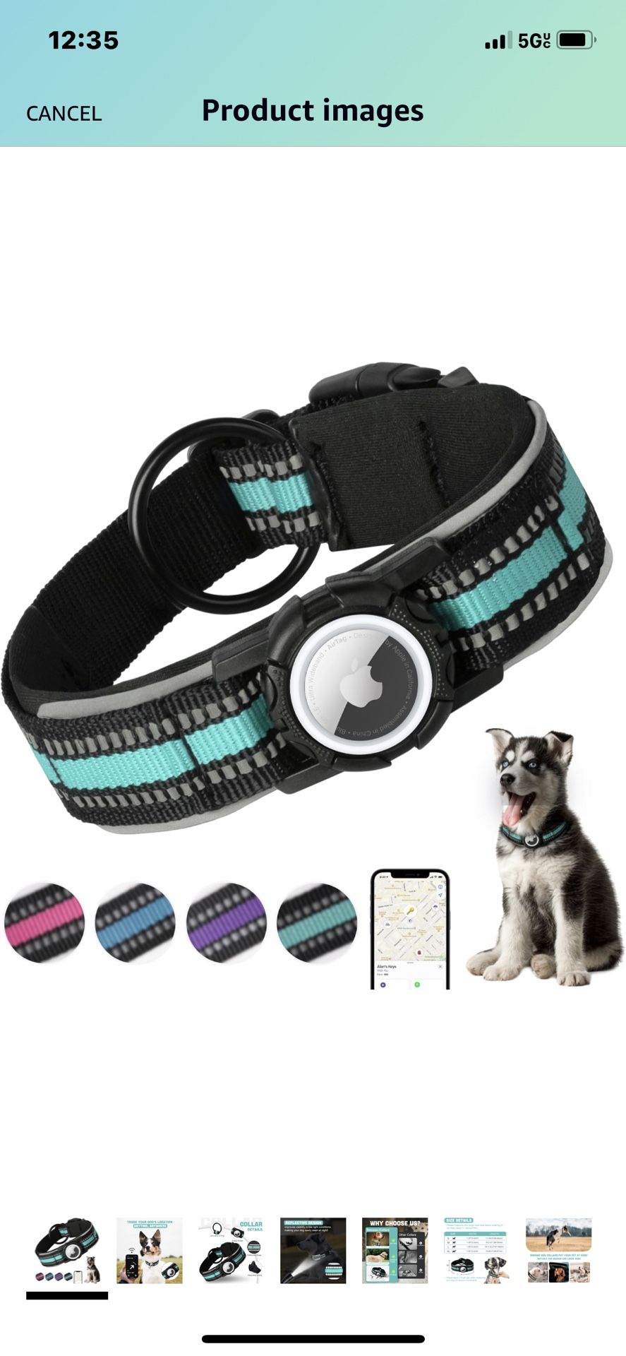 Reflective AirTag Dog Collar, Heavy-Duty Dog Collars with AirTag Holder, Adjustable Nylon GPS Dog Collar for Medium Large Dogs(Green,L)