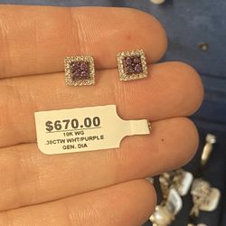 10k Earrings White/purple Diamonds