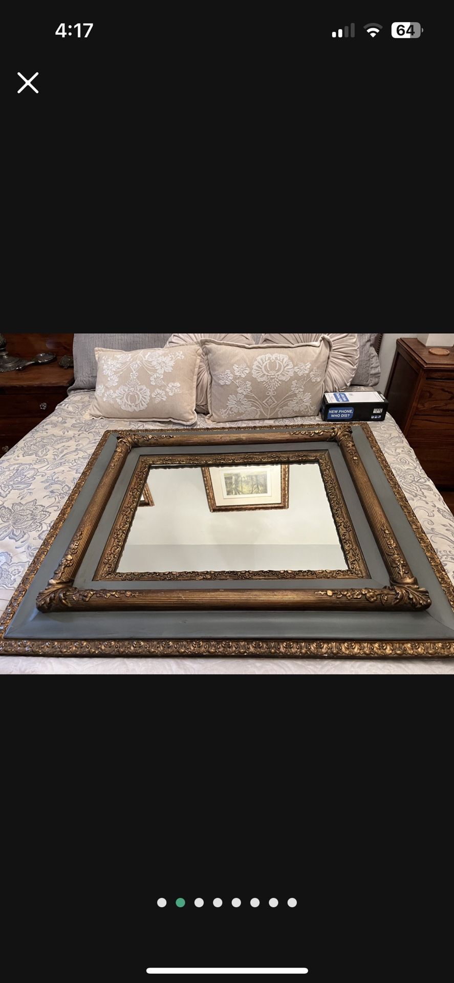 Large Antique Mirror Grey And Gold