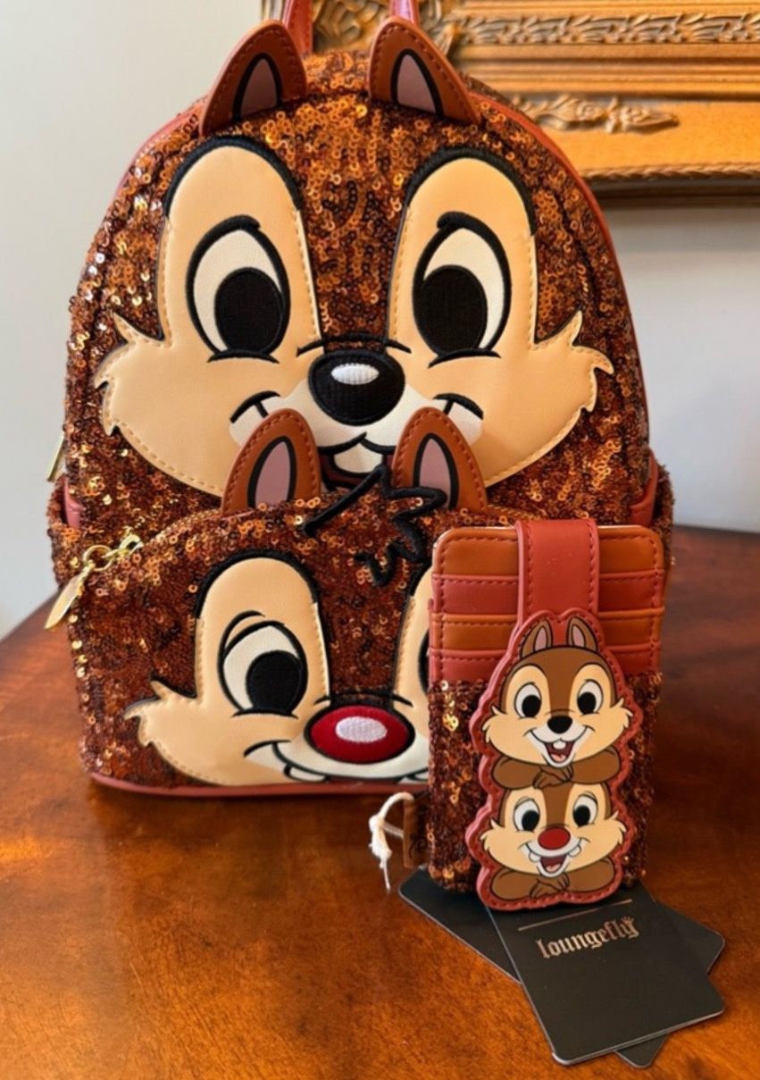 Chip & Dale Sequin Loungefly Set With Wallet 