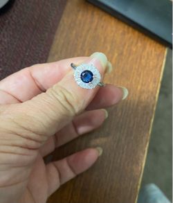 Real 925 Sterling Silver blue sapphire Wedding Ring Size 8