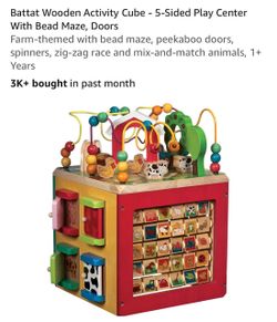 Wooden Activity Cube - 5-Sided Play Center With Bead Maze and Doors