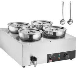 Electric Soup Warmer, Four 7.4QT Stainless Steel Round Pot,