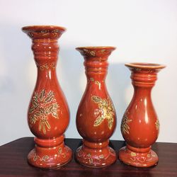 Ceramic Pillar Candle Holders Set Of 3