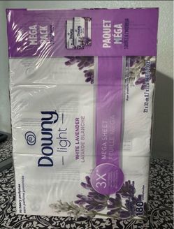 New Downy Light Mega Dryer Sheets, Fabric Softener, White Lavender, 180 Count