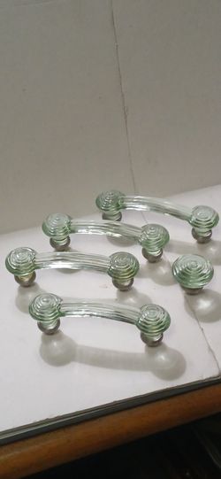Older green glass drawer handels