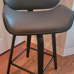 Armen Living Tyler 26" Counter Height Swivel Gray Faux Leather Black Wood Bar Stool Accent Chair *New W/Damage*
