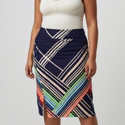 9-H15 STCL Womens Blue Front Button Multicolor Striped Pencil Skirt EUR 46