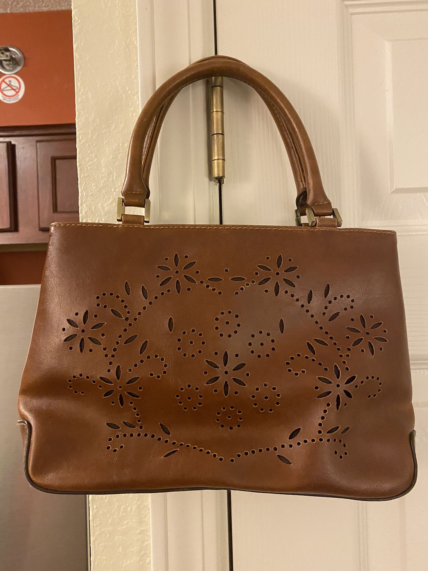 Brown Vinyl Handbag Purse Tote Pockets