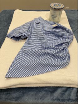 Petersyn Blue Gingham Puff Sleeve Blouse Preppy Coastal Luxe