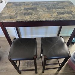 Linon Brown 3-Piece Table Faux Marble Tavern Set, 42" w x 22.25" d x 36" h