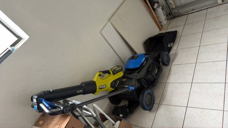 Battery powered blower, mower electric pressure washer