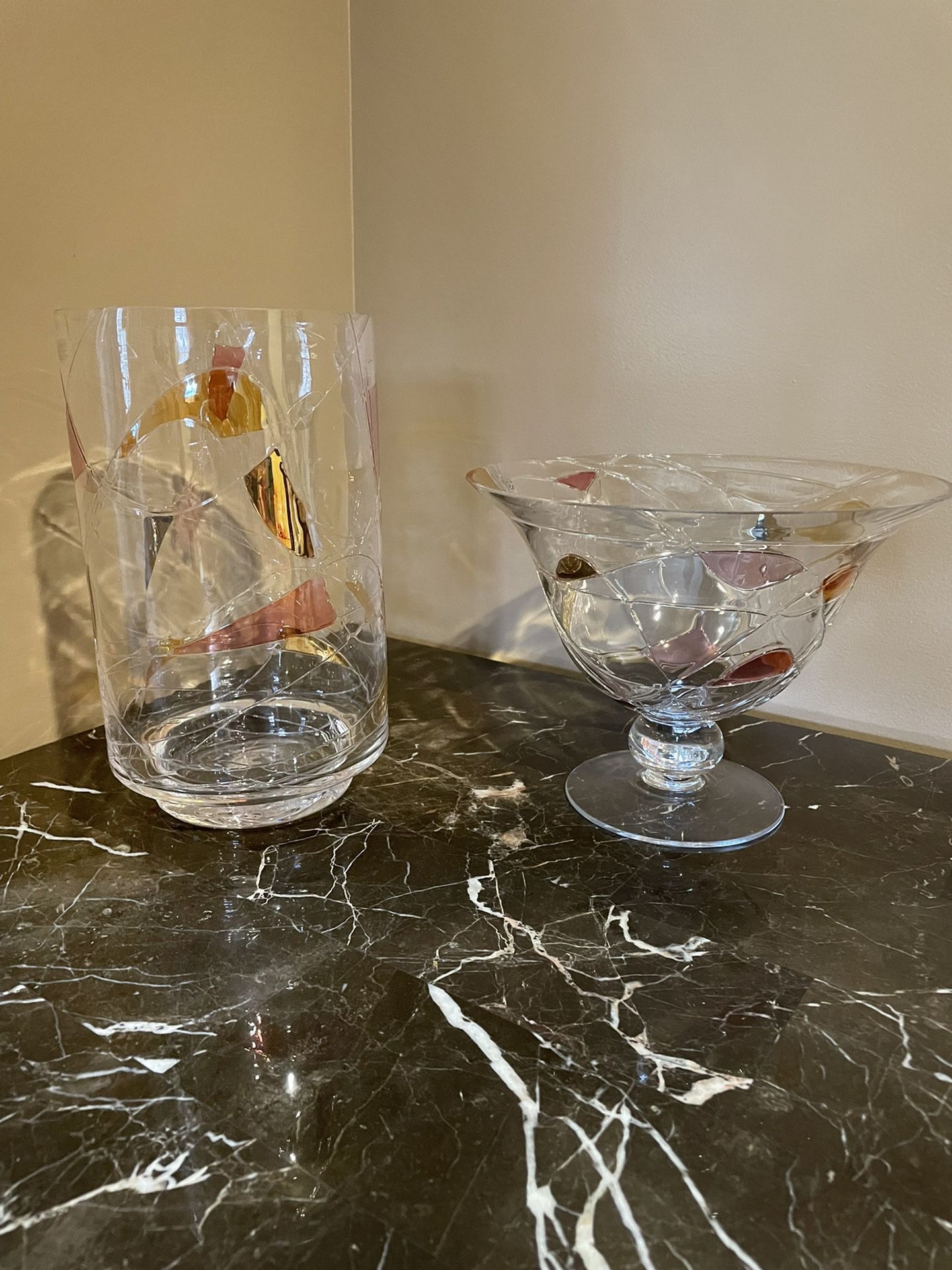Both Decorative Glass Large Bowl And Hurricane Glassware Beautiful Set