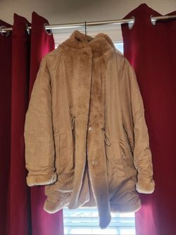 Faux Fur Hooded Reversible Jacket - size Medium