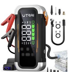 Portable Car Jump Starter, 12V Battery Booster Jumper Cables, USB Charger Power Bank, Air Inflator Compressor Jump Box 6000 Amp, Emergency Flashlight