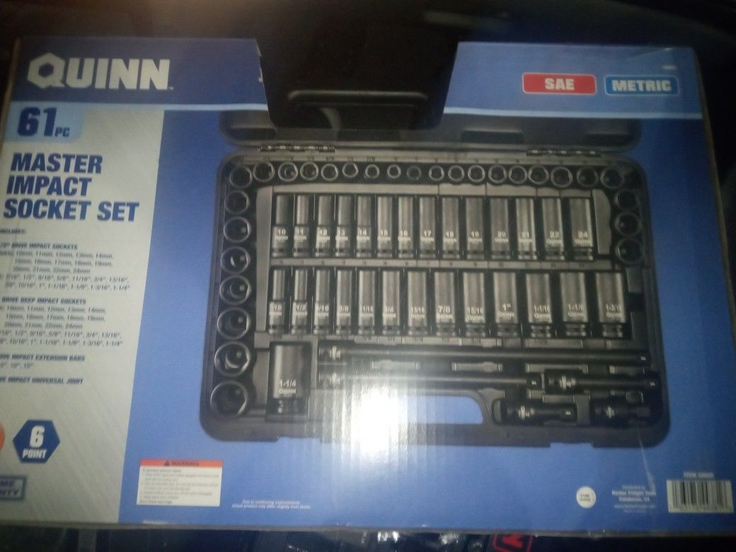 Quinn 61 pc master impact socket metric and sae 1 2 inch drive 6 point