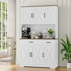 71" Kitchen Pantry with Charging Station, Freestanding Cupboard with Adjustable Shelves, Floor Cabinet