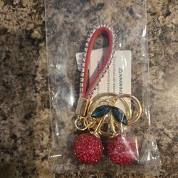 Red cherry keychain with rhinestones