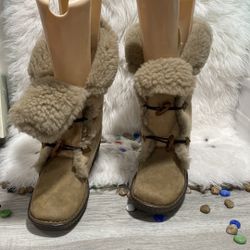 Born Telly Leather Suede Shearling Boots size 9