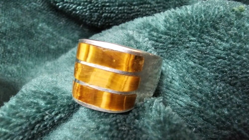 VINTAGE STERLING SILVER TIGERS EYE MENS RING