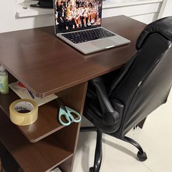 Computer Desk + Black Leather Office Chair (Office Depot) – Great Condition