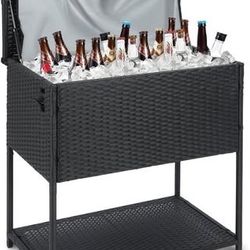 Large Ice Chest Cooler Cart Outdoor Beverage Standing Cooler Bottle Opener Party Poolside Patio 