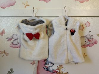 Toddler Girls Disney Minnie Cozy Christmas Faux Fur Vest With Hood White Color