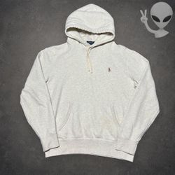 Polo Ralph Lauren Pullover Hoodie Mens M Oatmeal Heather Fleece Pony Logo