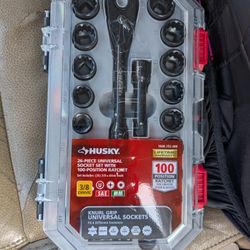 Husky 26-piece universal socket set with a 100-position ratchet 