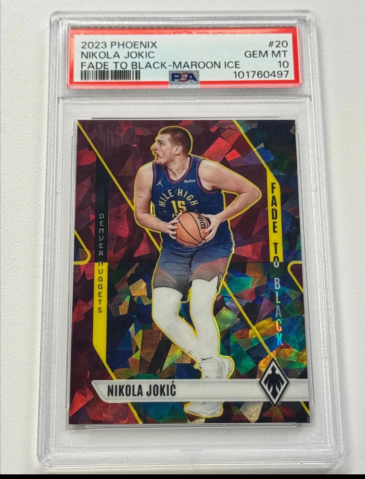 Nikola Jokic Maroon Cracked Ice /275 Fade to black Psa 10