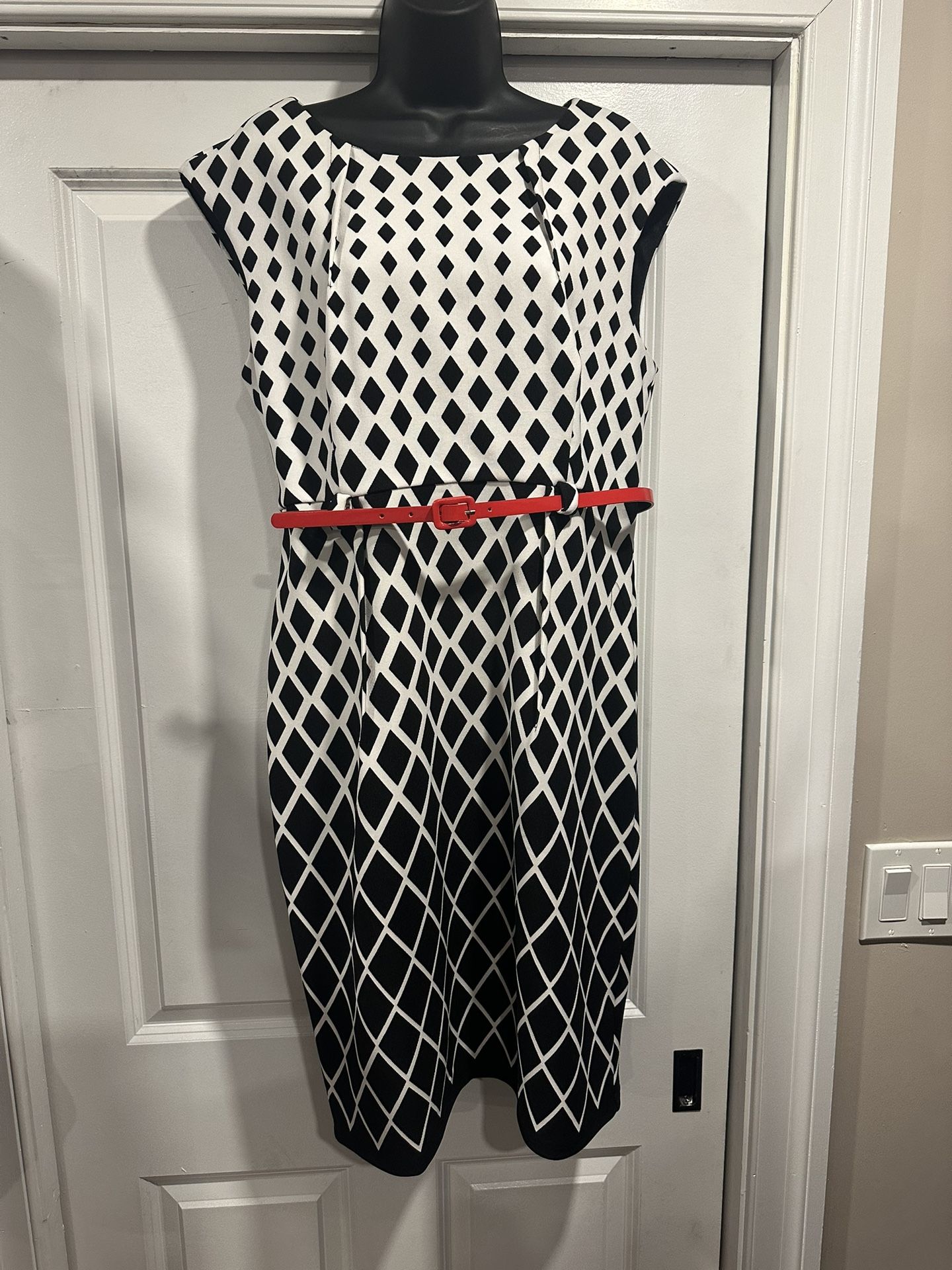 Cool Black & White dress with Red Belt