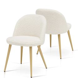 Boucle Dining Chair Set of 2 with Metal Legs Cream Color