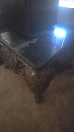 Ornate Wood and Glass Coffee Table