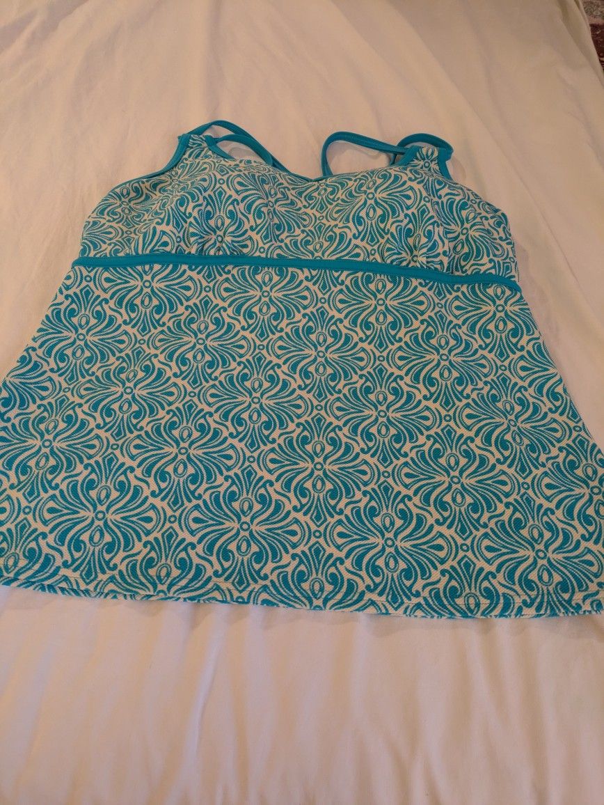 Lands' End Size 16 Turquoise Print Swim Top