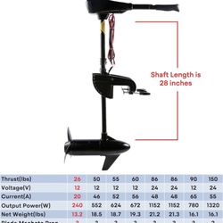 26 LBS Thrust 8 Speed Electric Outboard Trolling Motor for Fishing Boats Saltwater Transom Mounted with Adjustable Handle, 12V 28" Shaft