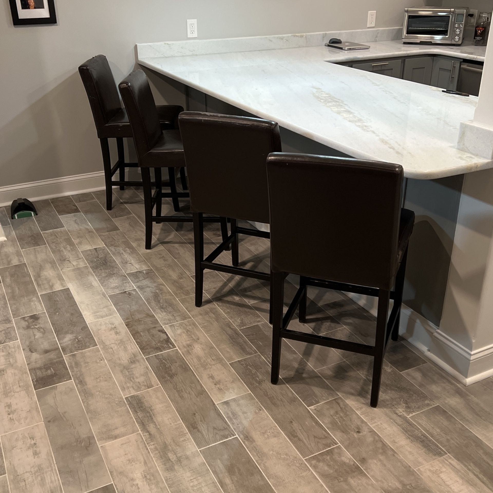 Dark Brown Leather Stools (3) Counter Height