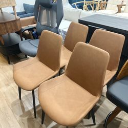 Set of 4, Dining Chairs, Modern PU Leather Dining Room Chair with Sturdy Metal Legs, Upholstered Seat Dinner Chairs Accent Side Chairs for Indoor Kitc