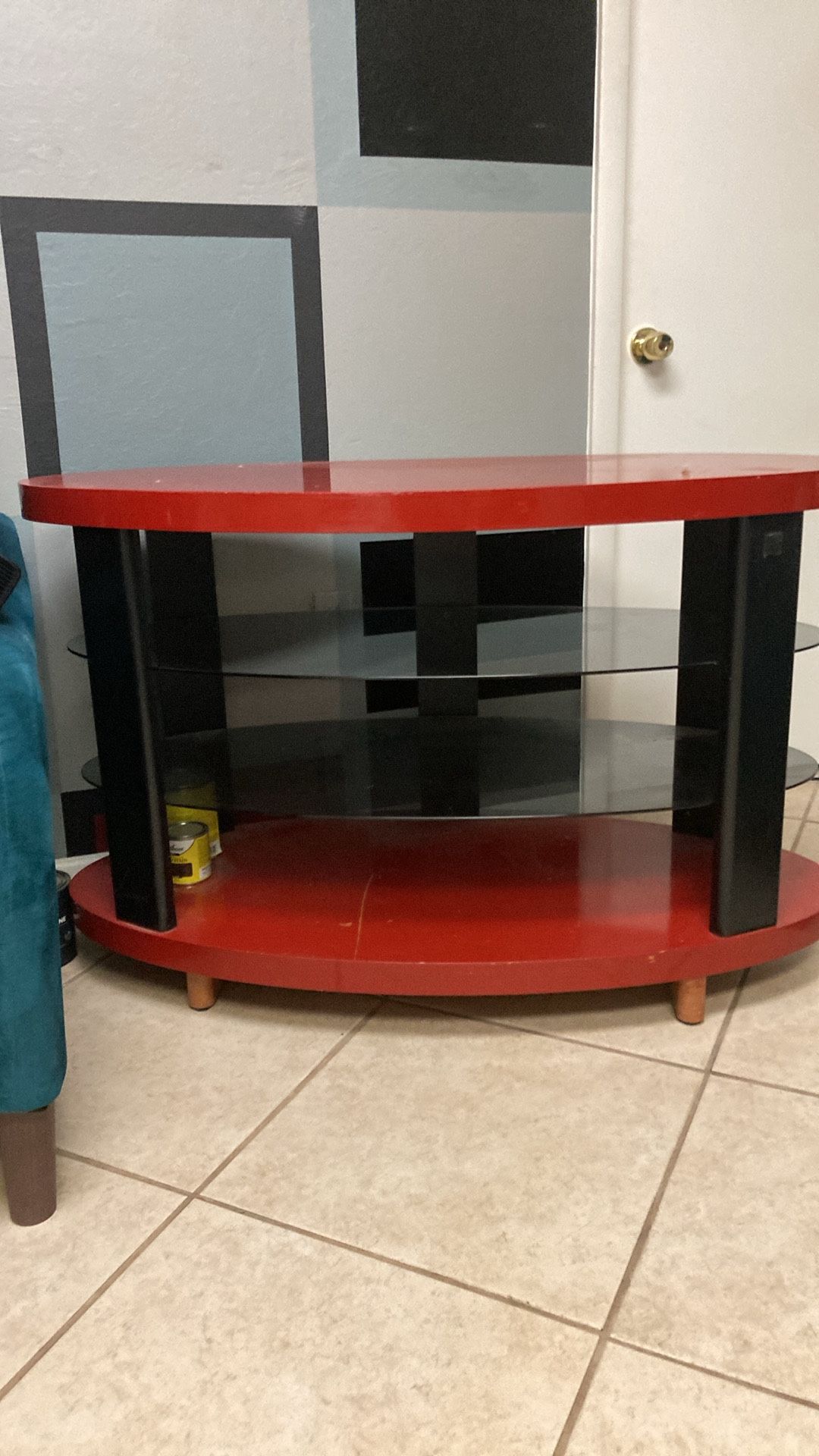 Painted Entertainment Center With Glass Shelves